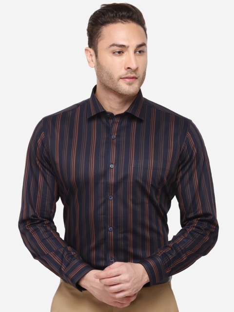 JADE BLUE Men Navy Blue Regular Fit Striped Formal Shirt