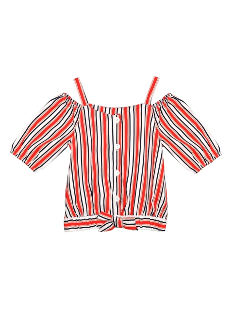 

Ishin DESIGNER STUDIO Girls Off-White & Red Striped Shirt Style Top