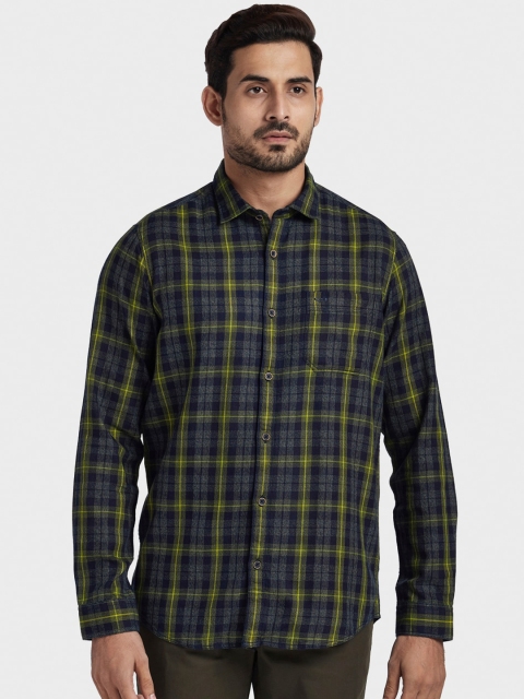 

ColorPlus Men Yellow & Blue Regular Fit Checked Casual Shirt