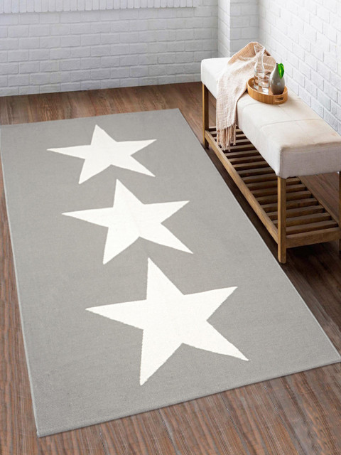 

Saral Home Grey & Off-White Star Patterned Anti-Slip Dhurrie