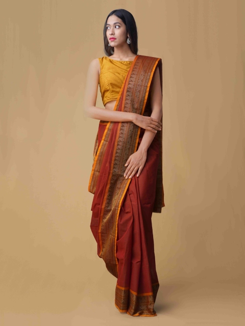 

Unnati Silks Red Solid Pure Pavni Handcrafted Cotton Saree