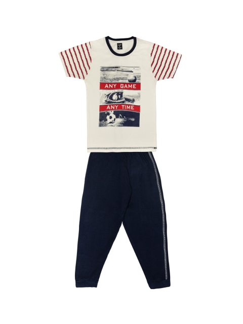 

Todd N Teen Boys White & Navy Blue Printed T-shirt