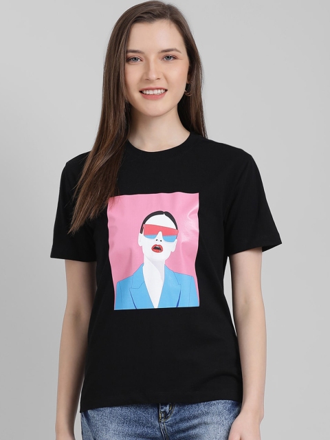 

Zink London Women Black Printed Tshirt