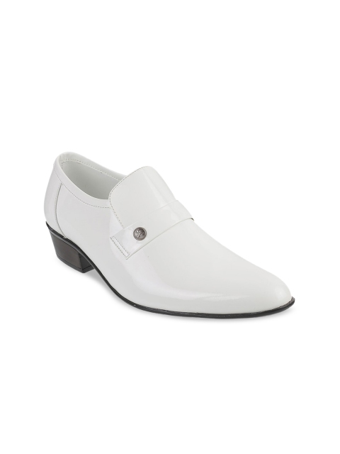

Mochi Men White Solid Leather Formal Slip-Ons