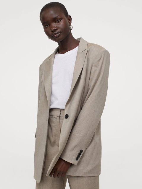 

H&M Women Beige Solid Single-Breasted Jacket