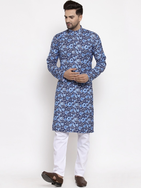

Jompers Men Blue & White Printed Kurta with Pyjamas