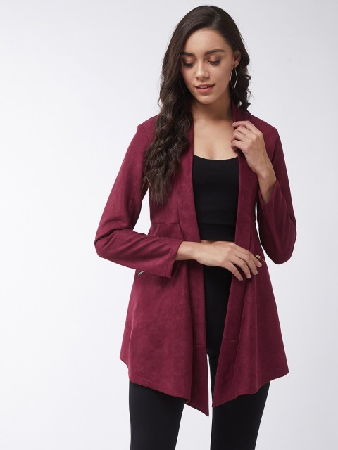 

Pannkh Women Maroon Solid Open Front Casual Blazer