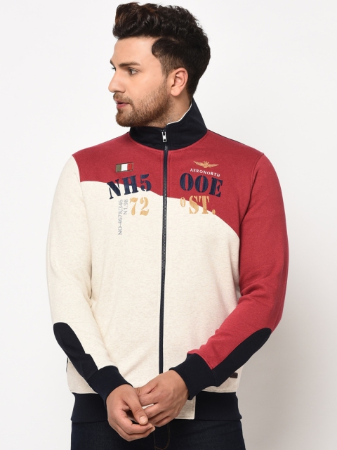 

98 Degree North Men Off-White & Red Colourblocked Sweatshirt