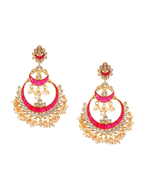 

INDYA Gold-Plated & Pink Enamel Crescent Shaped Chandbalis