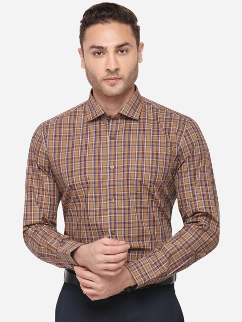 

JADE BLUE Men Brown & Blue Slim Fit Checked Formal Shirt