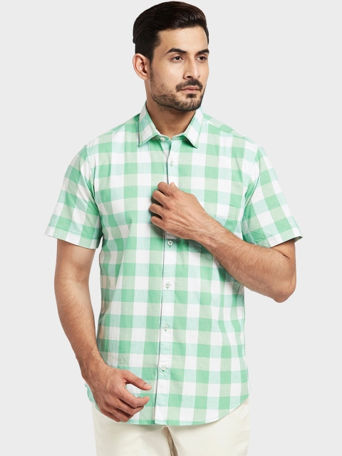 

ColorPlus Men Green & White Tailored Fit Checked Casual Shirt