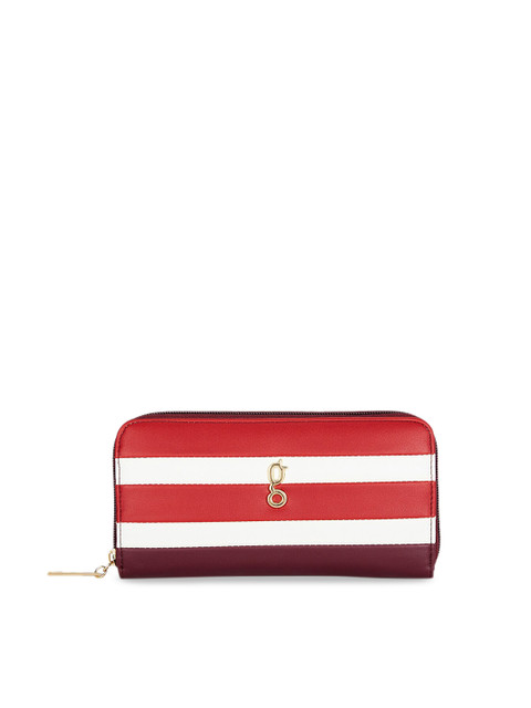 

Global Desi Women Red & White Striped Long Zip Around Wallet