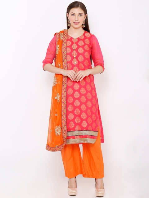 

SALWAR STUDIO Pink & Orange Silk Blend Unstitched Dress Material