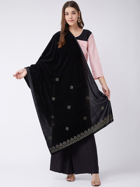 

InWeave Women Black & White Printed Velvet Shawl