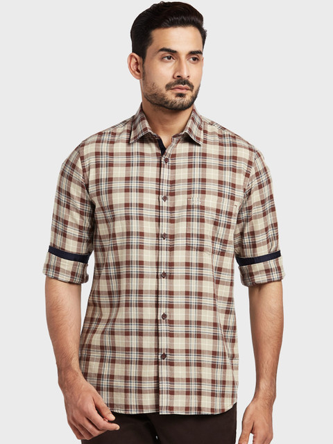 

ColorPlus Men Beige Tailored Fit Checked Casual Shirt