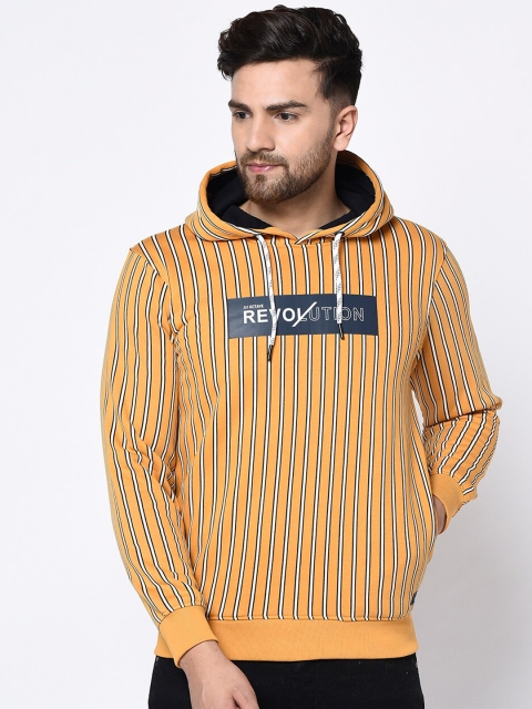 

Octave Men Yellow & White Striped Hooded Sweatshirt