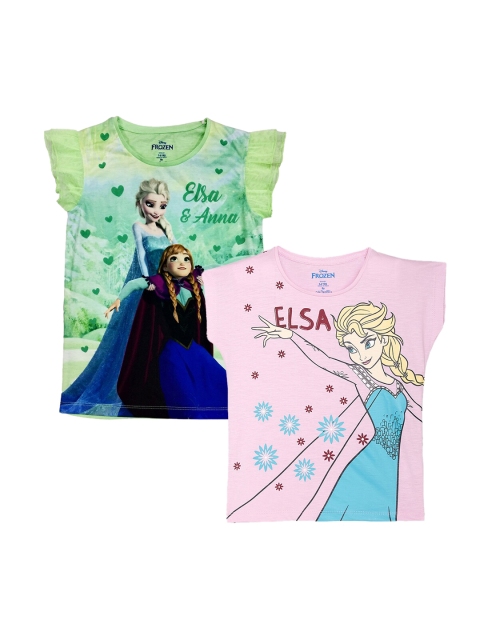 

Kids Ville Girls Pack Of 2 Frozen Printed Round Neck T-shirt, Green