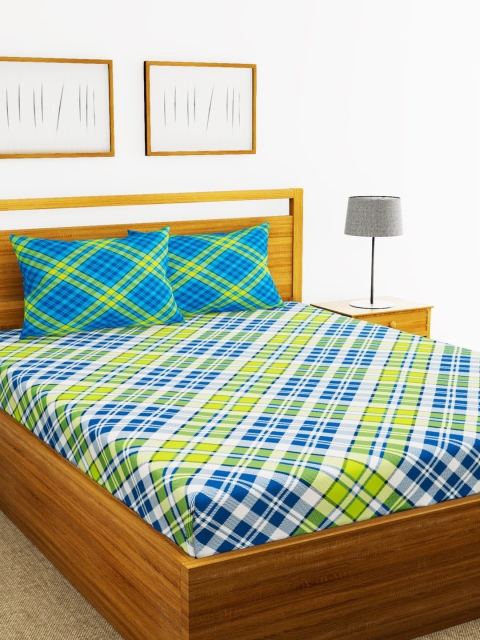 

BIANCA White & Green Printed 144 TC Extra Large Bedsheet With 2 Pillow Covers
