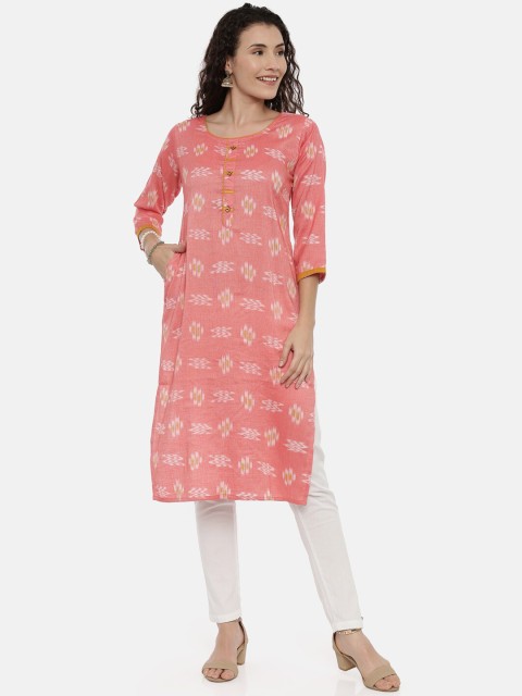 

GOLDSTROMS Women Peach-Coloured Printed Straight Kurta