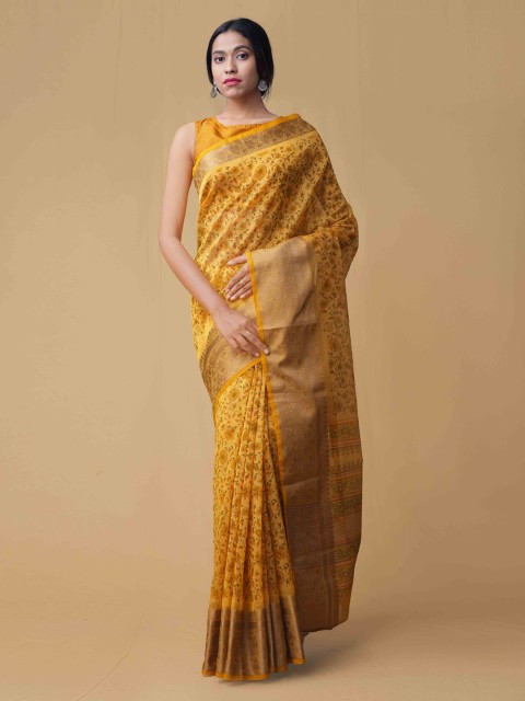 

Unnati Silks Yellow Printed Supernet Saree