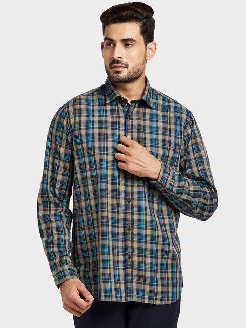

ColorPlus Men Grey & Blue Tailored Fit Checked Casual Shirt