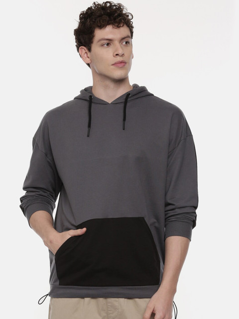 

Breakbounce Men Grey Colourblocked Hooded Sweatshirt