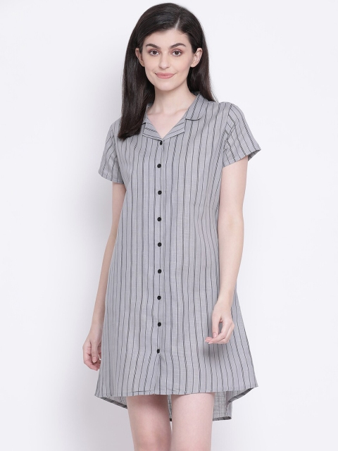 

Clovia Women Grey & Black Striped Nightdress