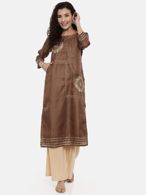 

GOLDSTROMS Women Brown Embroidered Straight Kurta