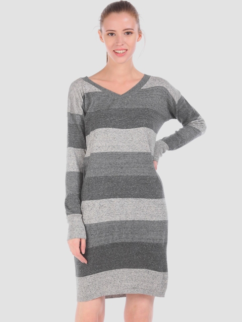 

GAP Women Grey Striped Sweater Dress