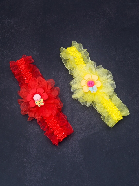 

Golden Peacock Set Of 2 Girls Red And Yellow Lace Hairband