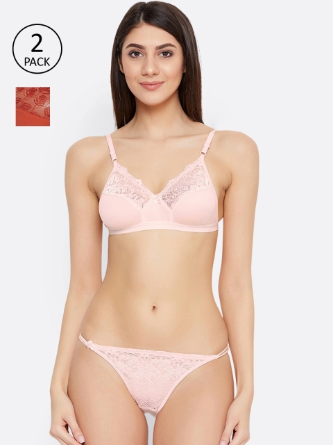 

ALIZA Women Pack of 2 Lace Bridal Bikini Lingerie Set 30.PEA.RED_331527, Peach