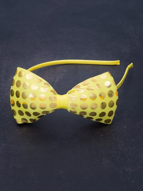 

Golden Peacock Women Yellow & Gold-Coloured Polka Dots Bow Hairband