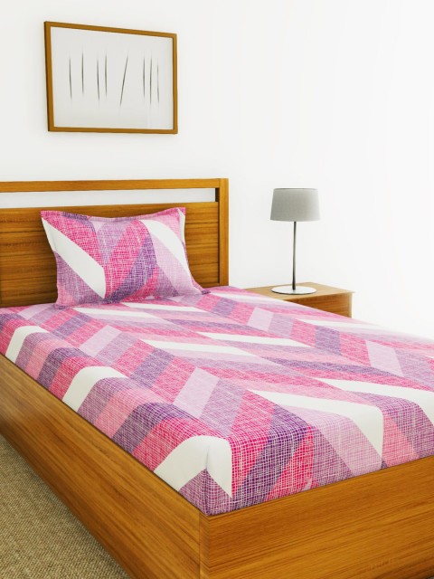 

BIANCA Purple & Pink Geometric 110 TC Cotton 1 Single Bedsheet with 1 Pillow Covers