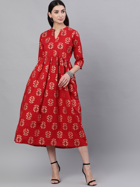 

AASI - HOUSE OF NAYO Women Red Printed A-Line Dress