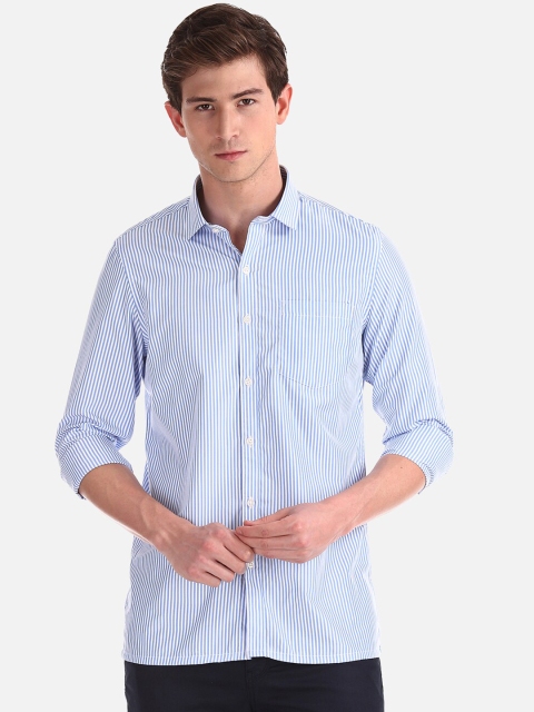 

Excalibur Men Blue & White Regular Fit Striped Casual Shirt