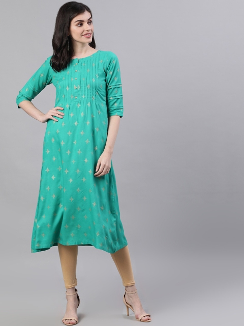 

AASI - HOUSE OF NAYO Women Green Printed A-Line Kurta