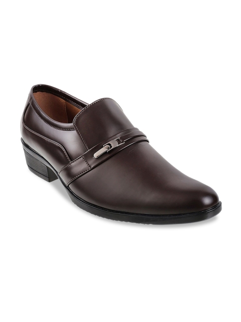 

Mochi Men Maroon Solid Leather Formal Slip-On Shoes