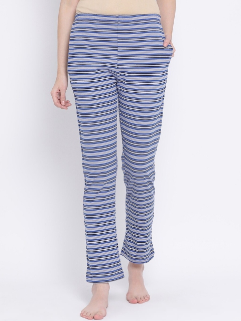 

Clovia Women Blue & White Striped Lounge Pants