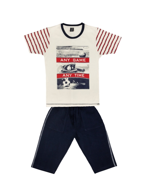

Todd N Teen Boys Off-White & Black Printed T-shirt with Capris