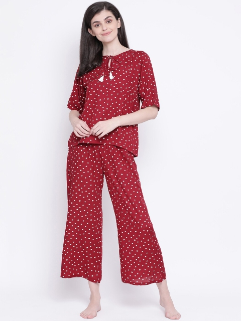 

Clovia Women Maroon & White Printed Night Suit