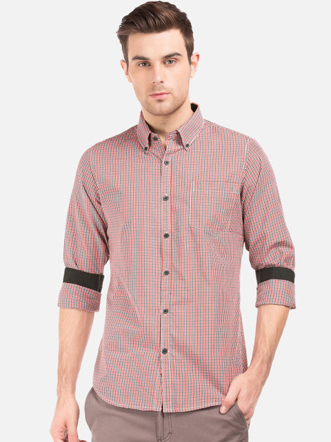 

Excalibur Men Red & Navy Blue Slim Fit Checked Casual Shirt
