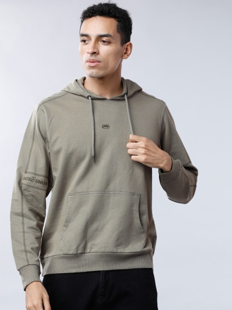 

Ecko Unltd Men Olive Green Solid Hooded Sweatshirt