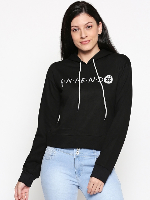 

Manola Women Black & White Printed Hooded Sweatshirt