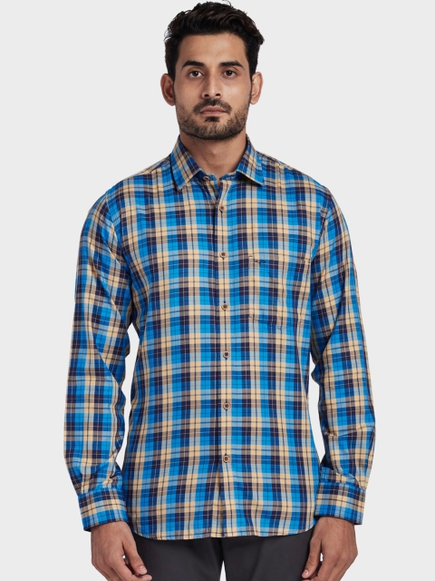 

ColorPlus Men Blue & Yellow Tailored Fit Checked Casual Shirt