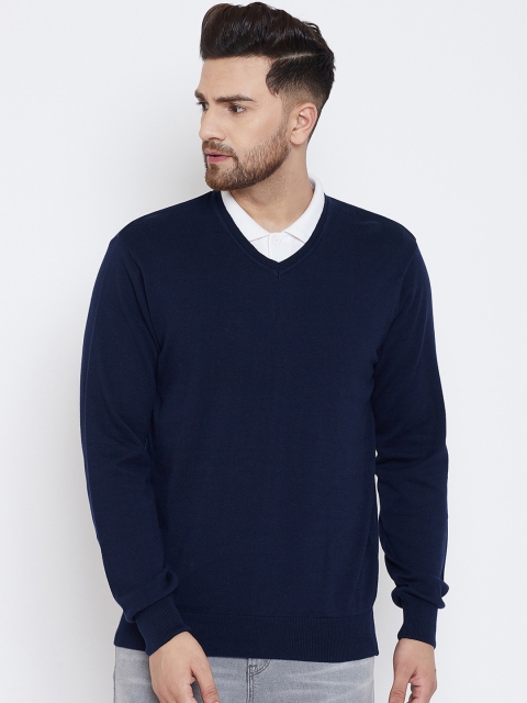 

98 Degree North Men Navy Blue Solid Pullover Sweater