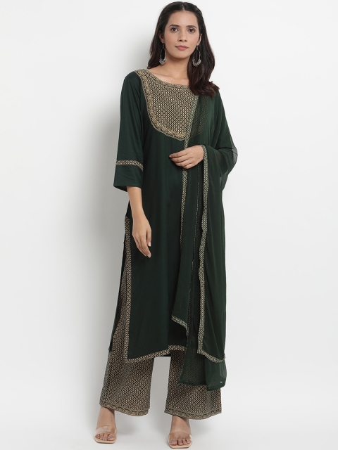 Prakhya Women Green Printed Kurta with Trousers & Dupatta