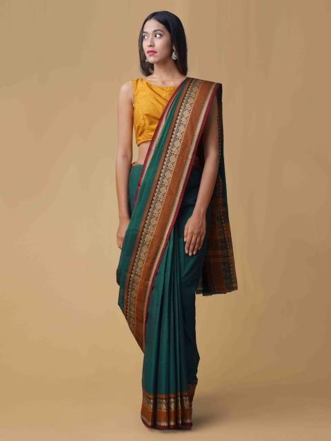 

Unnati Silks Green & Maroon Pure Cotton Woven Design Saree