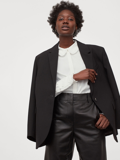 

H&M Women White Solid Frill-Trimmed Blouse