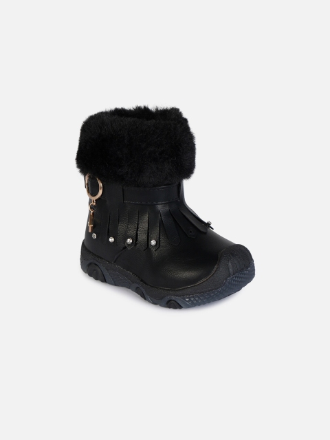 PASSION PETALS Girls Black Solid Suede High-Top Flat Boots