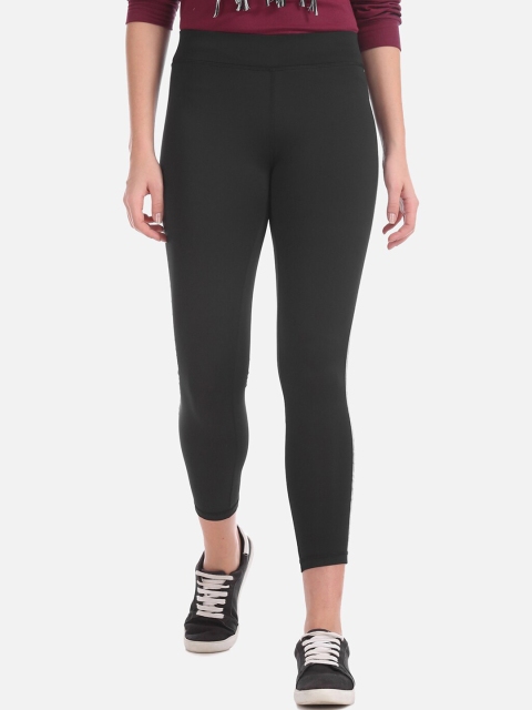 

Sugr Women Black Contrast Taping Active Ankle Length Leggings